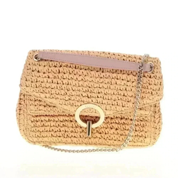 SANDRO Yza Bag Raffia Wicker Woven Straw Beige Tan Leather Shoulder Strap $425 - Picture 1 of 6
